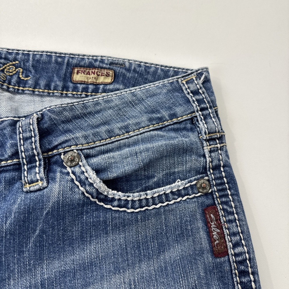 Silver Jeans Frances Capri Women W30 Blue‎ Denim Stretch Medium Wash L1268SVP356 - Picture 8 of 16